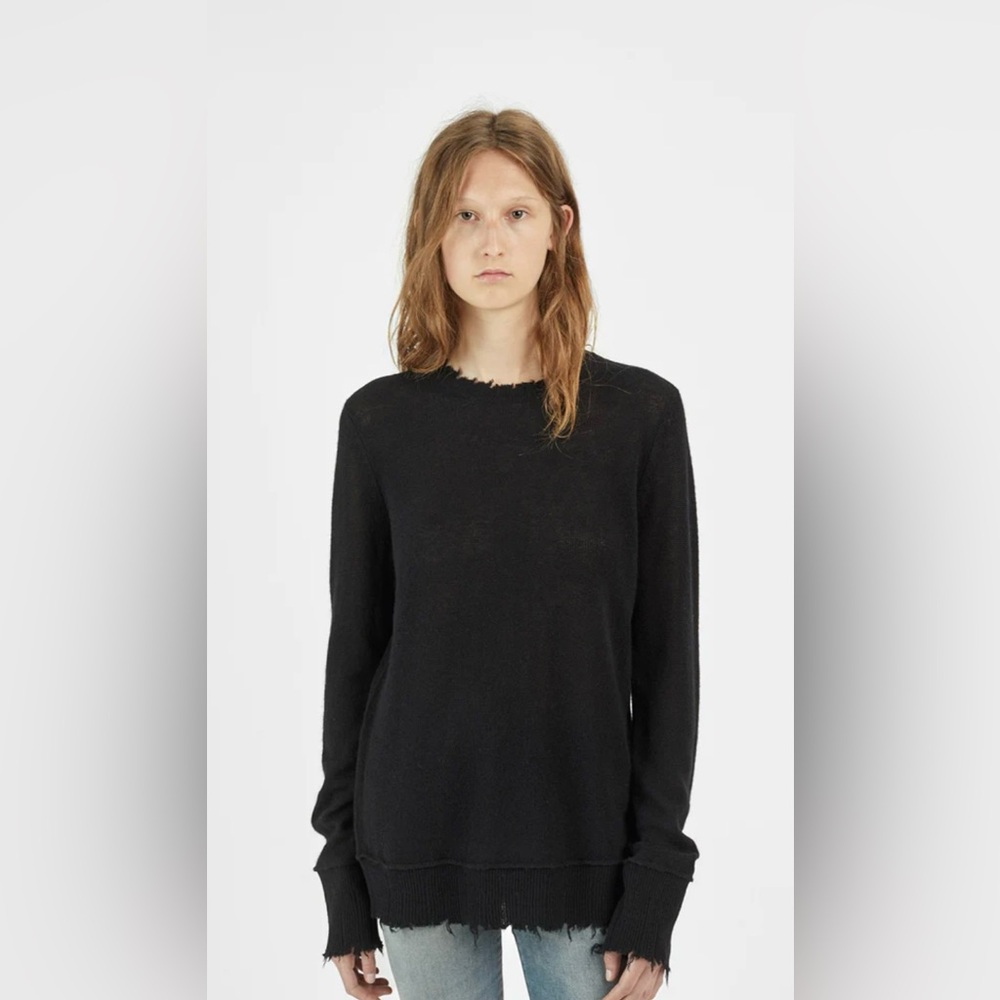 R13 Distressed Edge Cashmere Crewneck Sweater Black Sz M